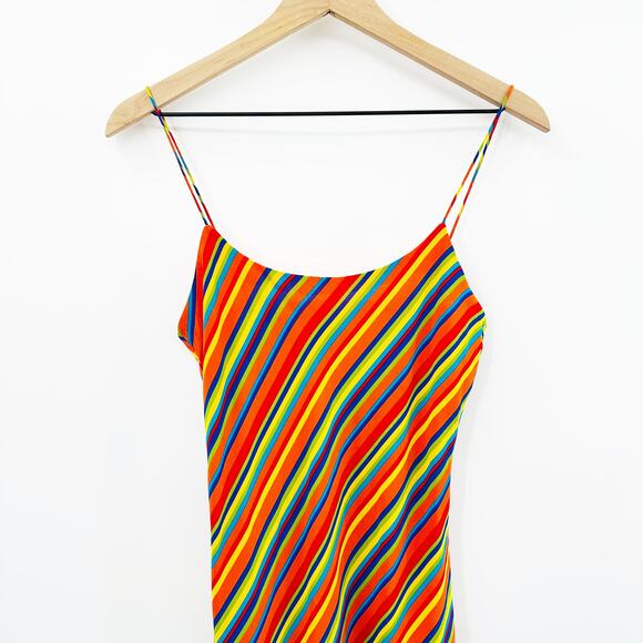 Vintage 90s Y2K Ralph Lauren Midi Slip Dress‎ in Rainbow Stripe Print Size 6 - Picture 3 of 9